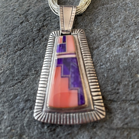 Vintage Navajo Norton Becenti Native American Inlay Pendant - Picture 3 of 14